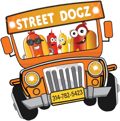 StreetDogz Hot Dog Food Truck cartoon hotdog mascot bus